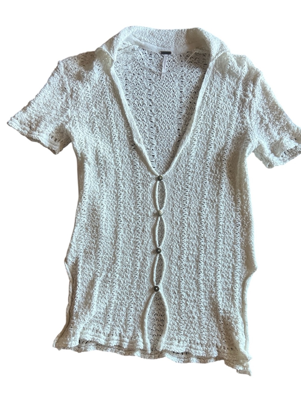 Free People Crochet Short-Sleeve Button-Front Tunic